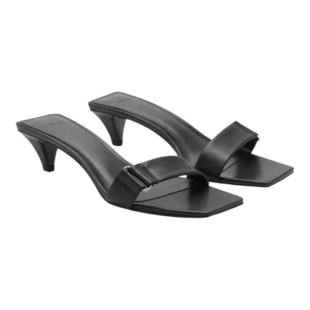 Mango Leather Heels Women Black 35 NWT
